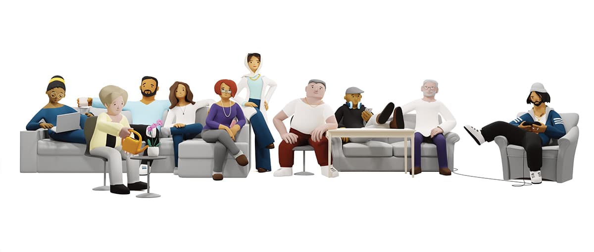 Grafische Abbildung der Menschen mit internationaler Familiengeschichte im Gruppenbild